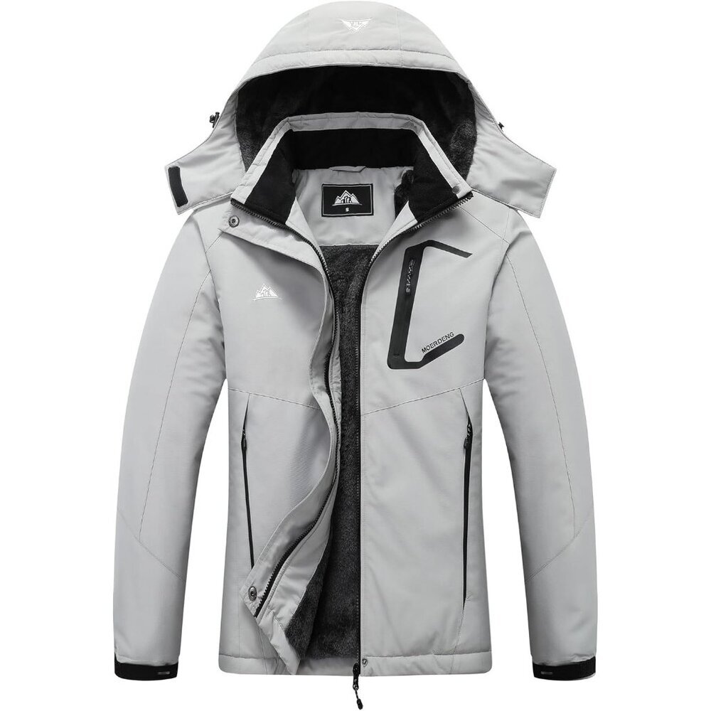 Women's Light Gray Snowboarding Ski Jacket Coat Waterproof Winter Hooded Warm